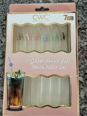 Glass Straw Set - Pink Accent Reusable Straws (7-Piece)